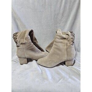 Steve Madden Tan Suede Knee High Block Heel Boots 10M Rear lace up Hipster